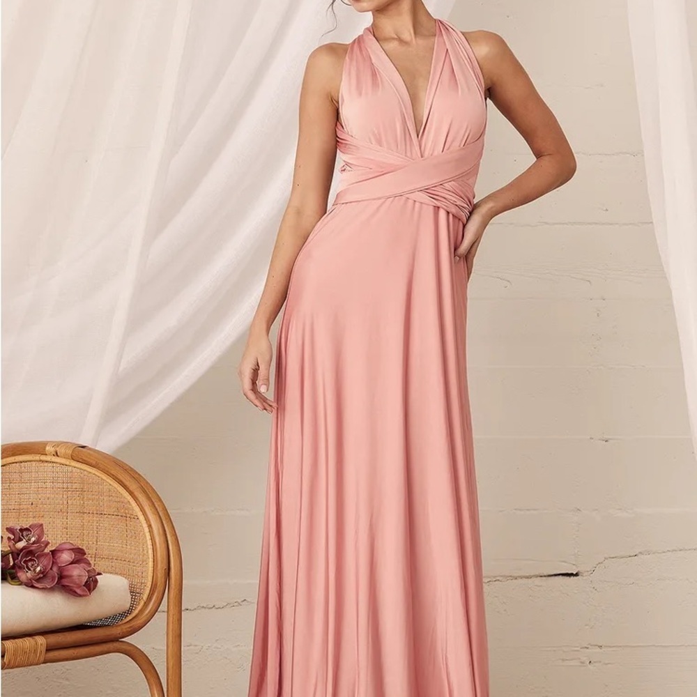117. Lulus Blush Pink Convertible Deep V-Neck Maxi Dress Size S
